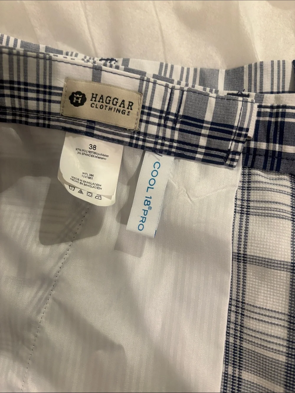Haggar Navy and White Plaid Flat-Front Shorts